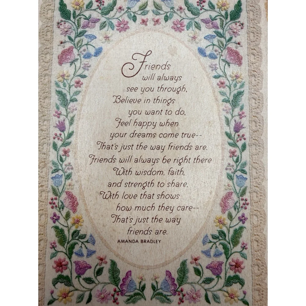 Vintage 1982 Hallmark Friends Poem Plaque Floral Wall Hanging Amanda Bradley